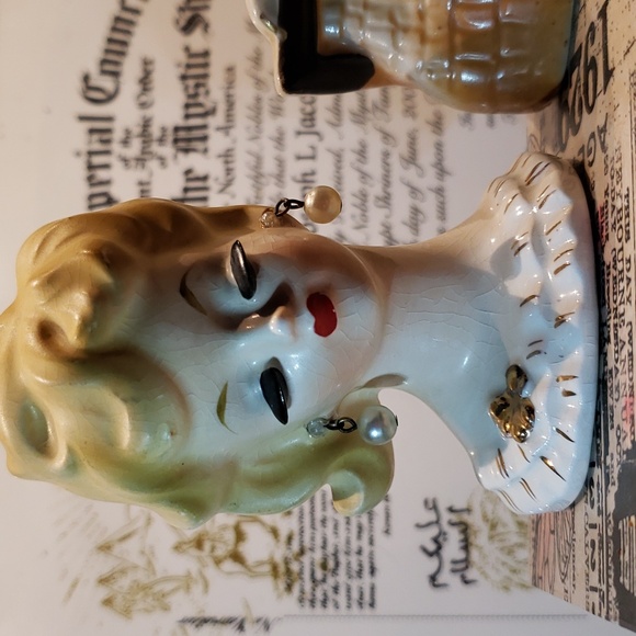 Vintage Japan pair pottery head &Purse - Picture 2 of 6